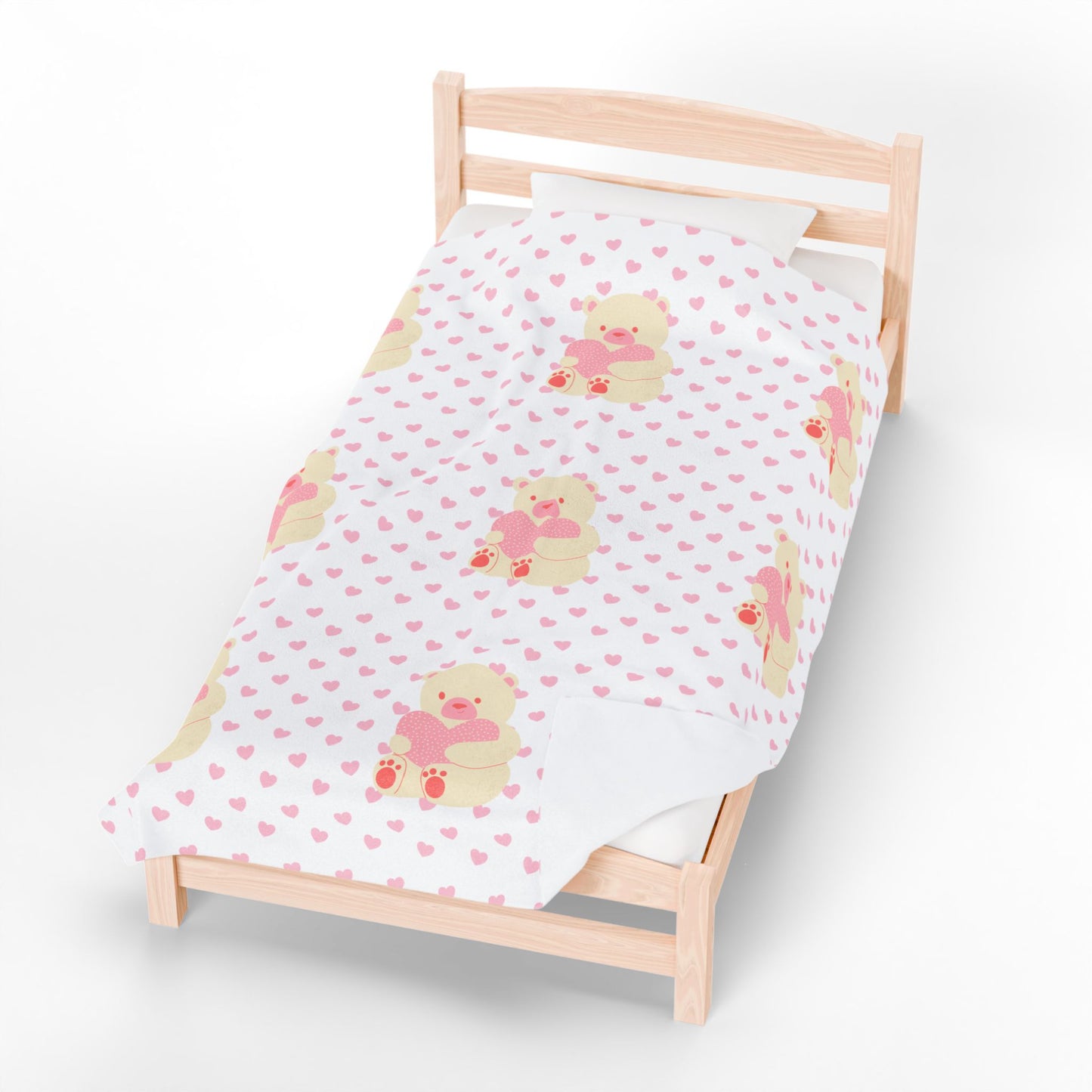 Cute Pink Teddy Bear Hearts Plush Blanket | Cozy Valentine’s Gift