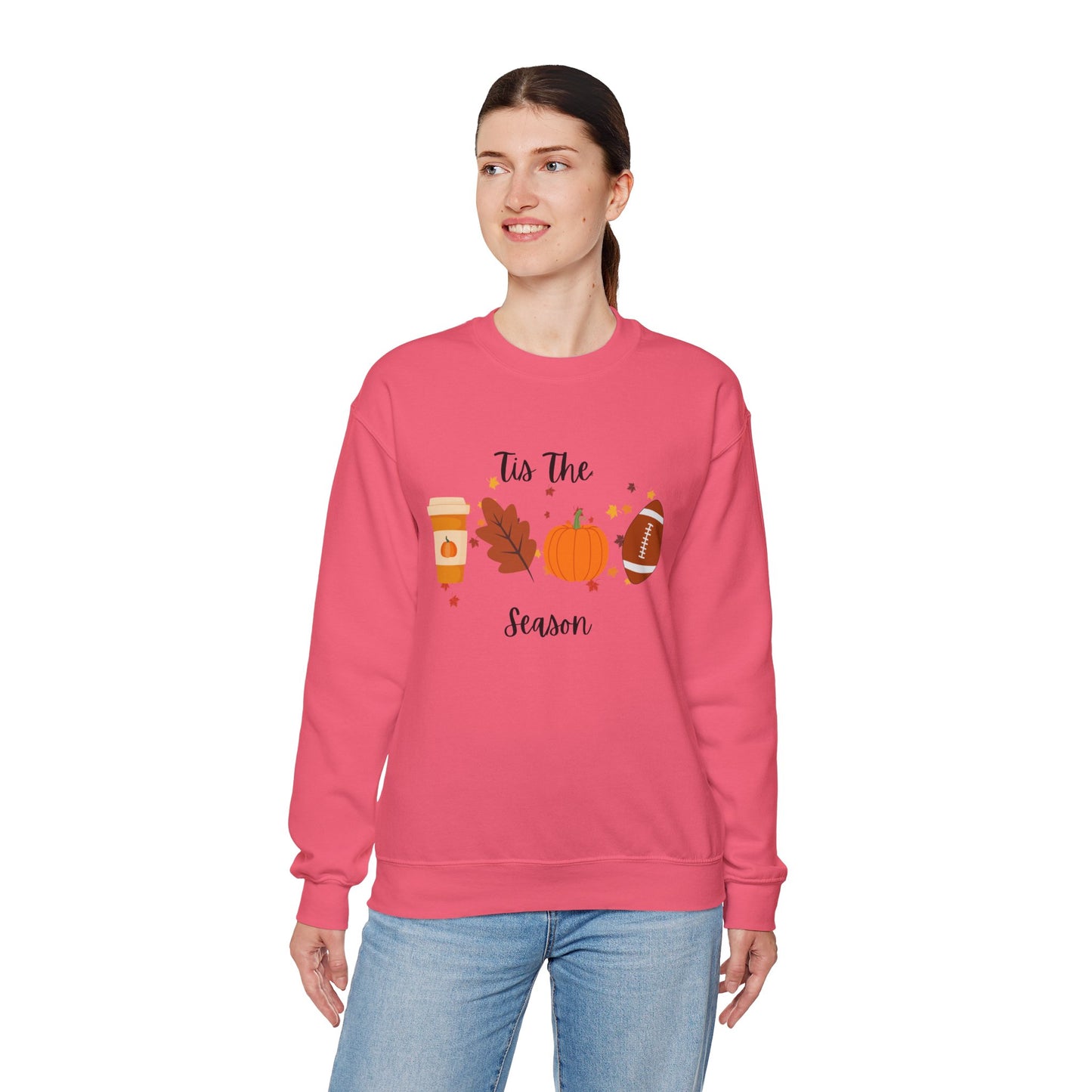 Tis The Season Fall-Themed Crewneck Sweatshirt, Cozy Autumn Apparel, Gift for Thanksgiving, Seasonal Wear, Cute Sweatshirt for Friends