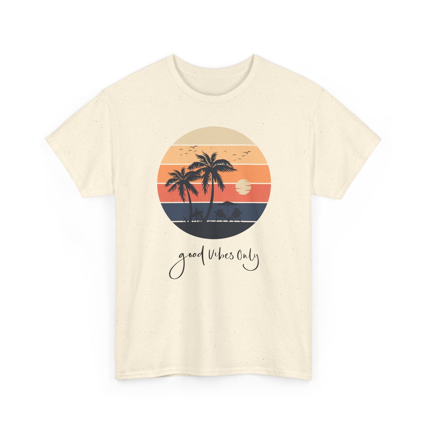 T-Shirt with Sunset Palm Graphic, Good Vibes Only Tee, Relaxed Style, Beachwear Inspiration, Summer Outfits, Vacation Casual