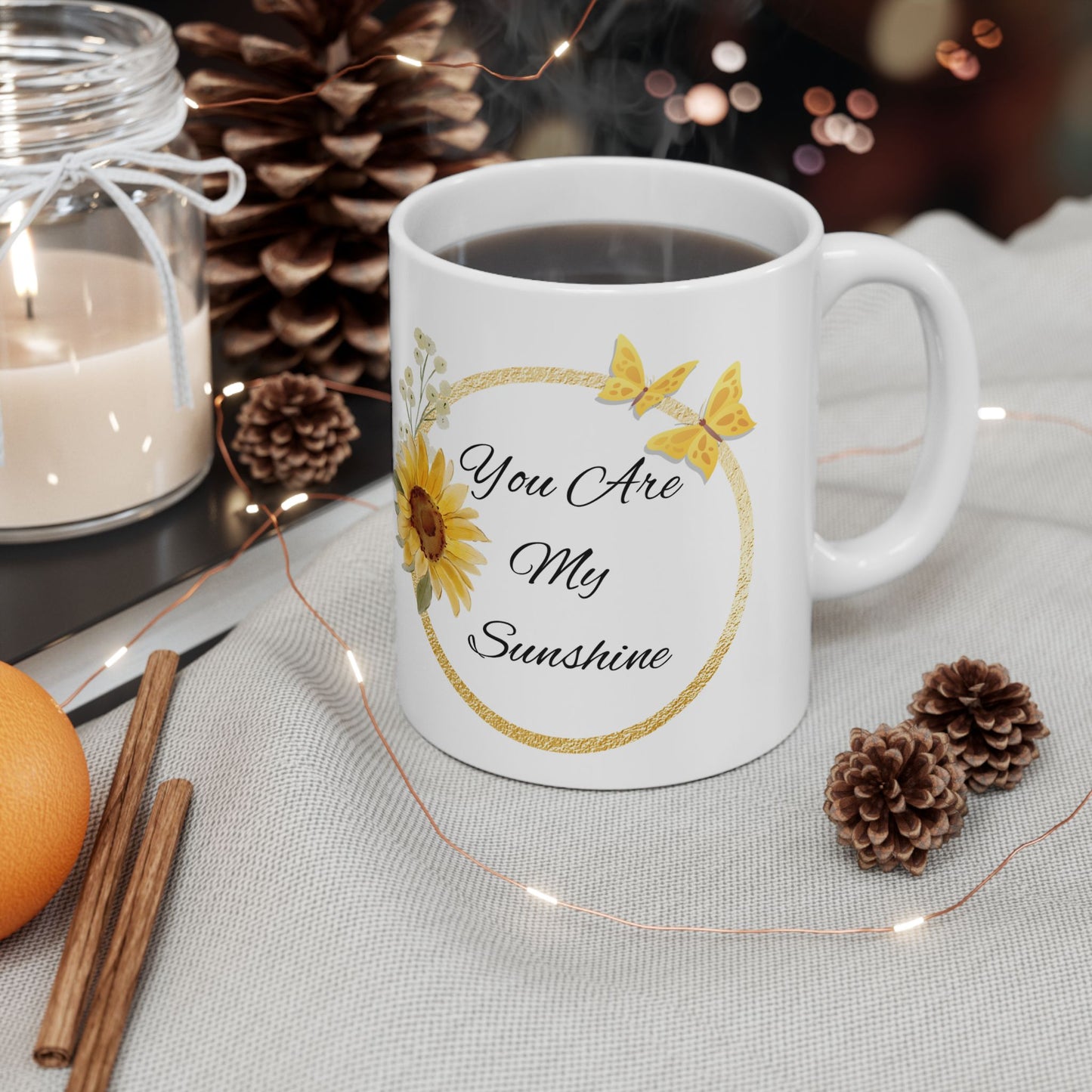 You Are My Sunshine Mug, Sunflower and Butterfly Ceramic Coffee Cup, Inspirational Gift for Mom or Friend, Mother's Day Mug