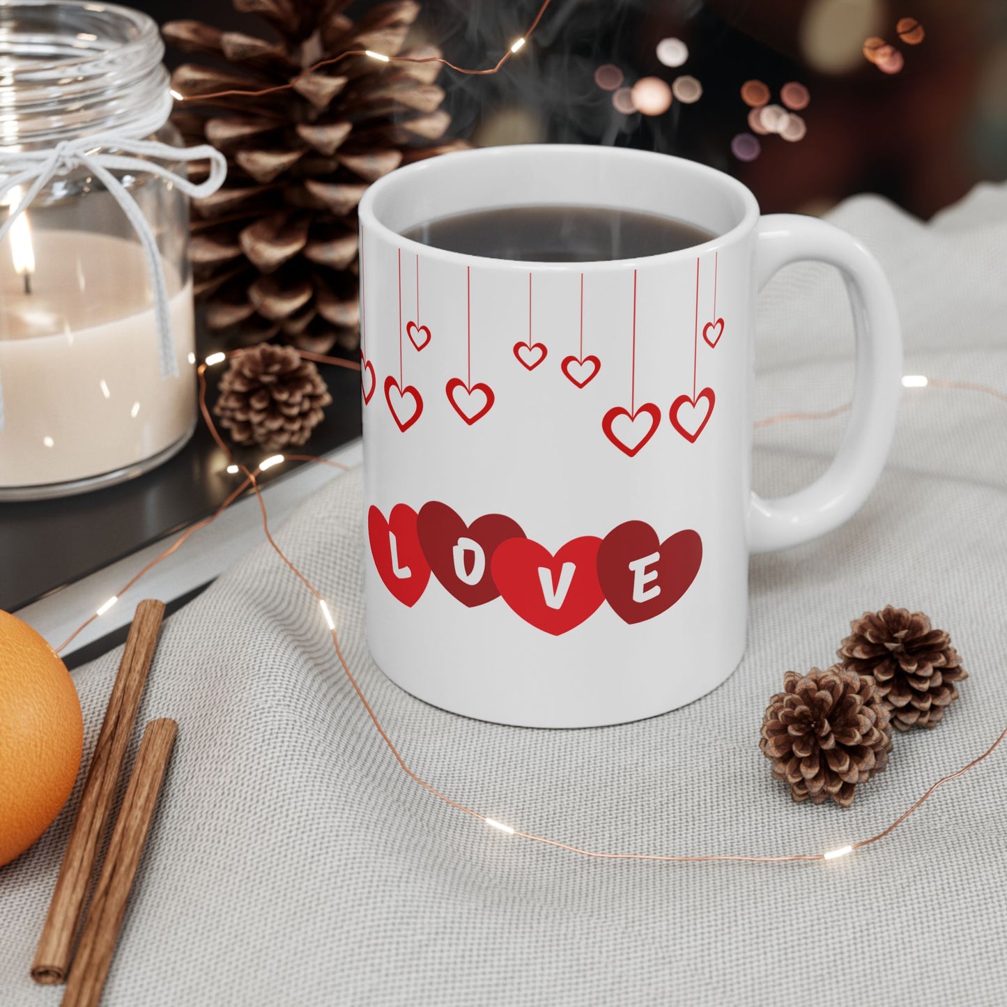 Valentine's Day Ceramic Mug, Love Hearts Gift for Partner, 11oz 15oz Coffee Cup, Romantic Tea Mug, Anniversary Gift for Him Her, Valentine's