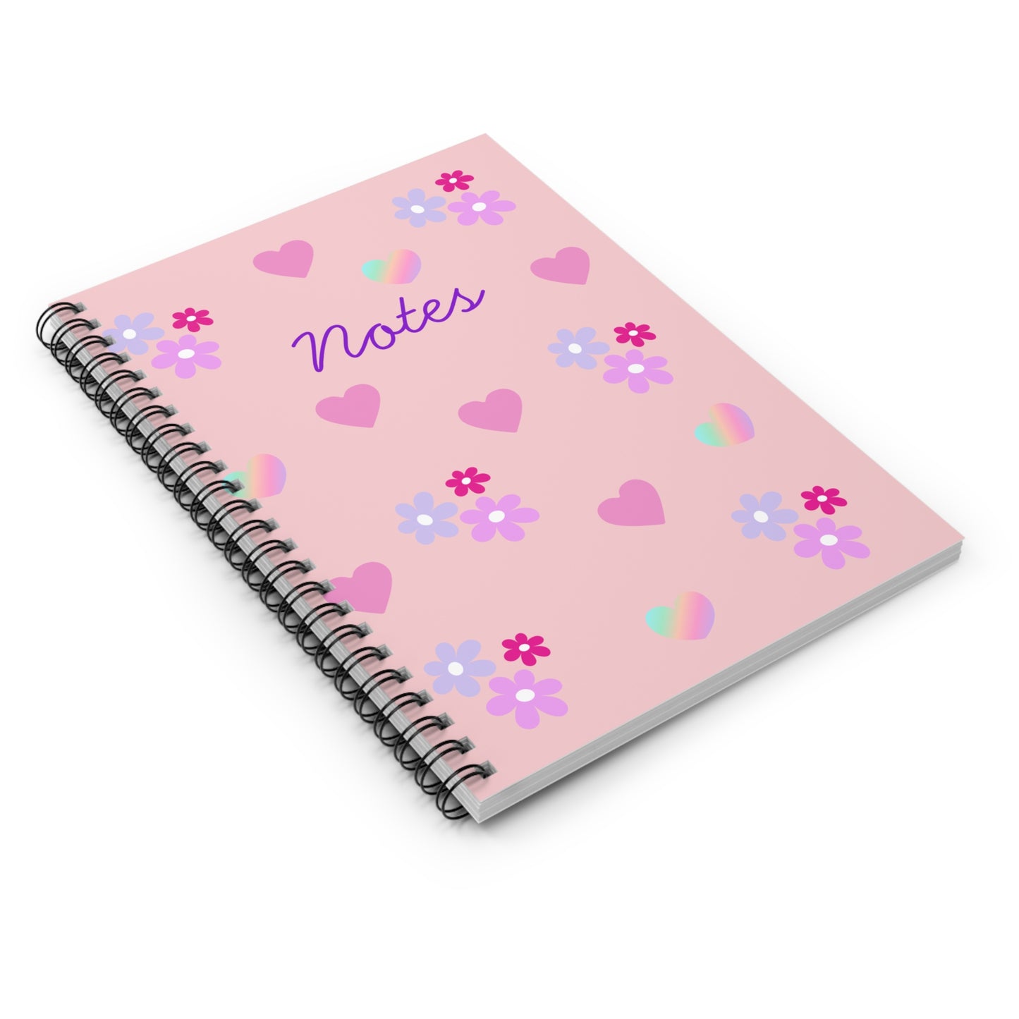 Cute Floral Spiral Notebook for Notes, Cute Stationery Gift, Journal for School, Cute Aesthetic Notebook, Pink Heart Notepad, Gift for Her