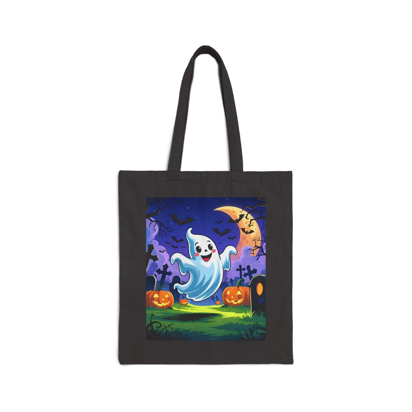 Cotton Canvas Tote Bag - Cute Cartoon Ghost Halloween Bag, Trick or Treat Bag, Halloween Party Bag, Halloween Gift, Halloween Costume