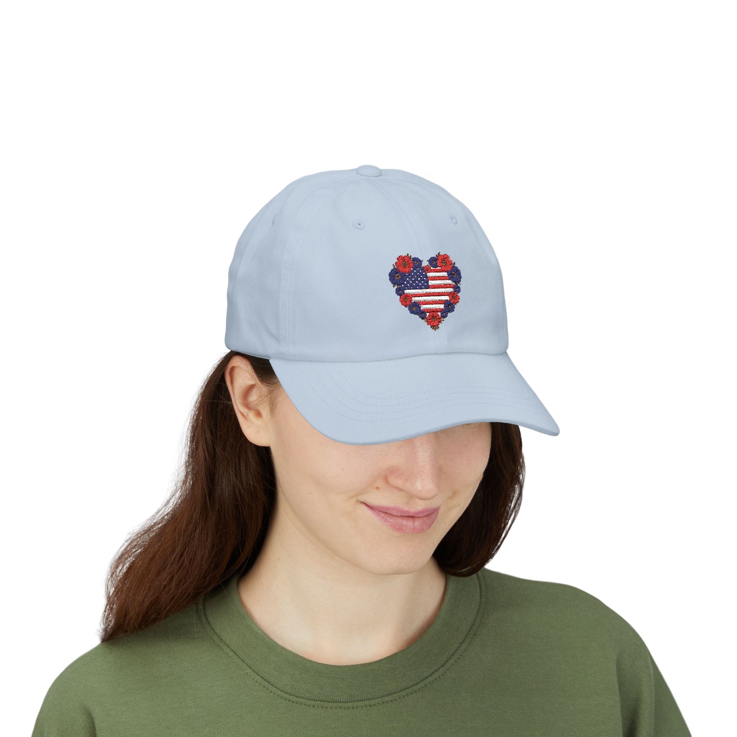 Patriotic USA Floral Heart Embroidered Cap, Casual Summer Accessory, July 4th Celebration