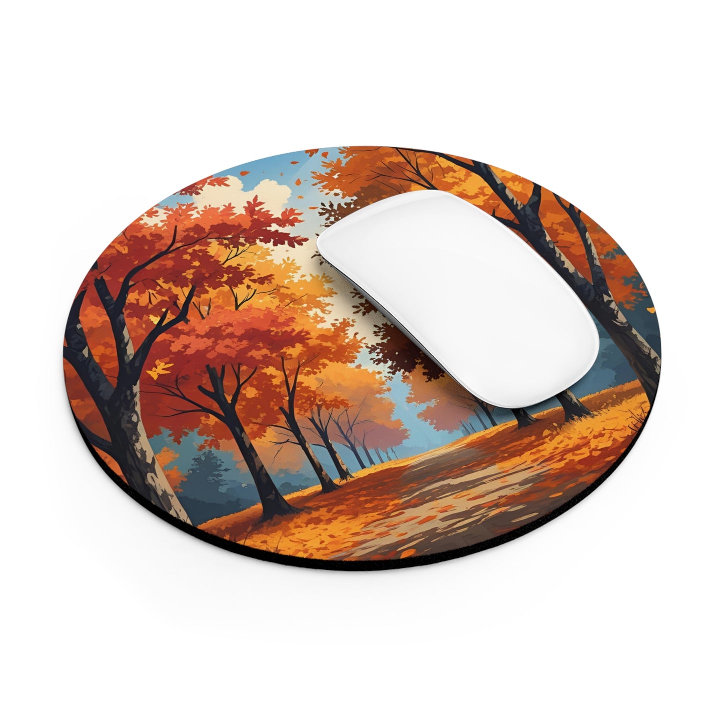 Fall Tree Road Mouse Pad, Autumn Scenic Desk Mat, Cozy Seasonal Office Decor, Gift for Nature and Fall Lovers