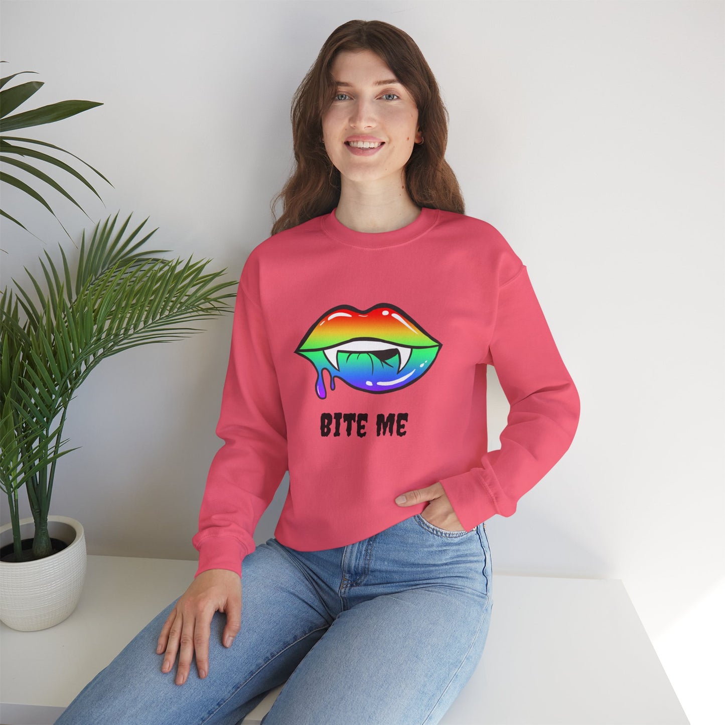 Colorful Vampire Fangs Crewneck Sweatshirt, Halloween Party Apparel, Spooky Fall Fashion, Unisex Sweatshirt, Halloween Sweatshirt,