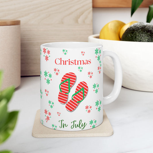 Christmas In July Holiday Ceramic Mug | Christmas Coffee Cup, Gift for Her, Christmas Flip Flops