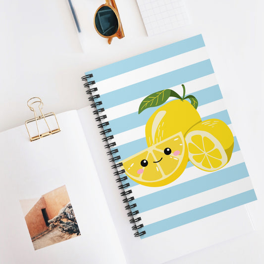 Striped Lemon Spiral Notebook - Perfect for School, Journaling, Gifts, Note Taking, Summer Vibes