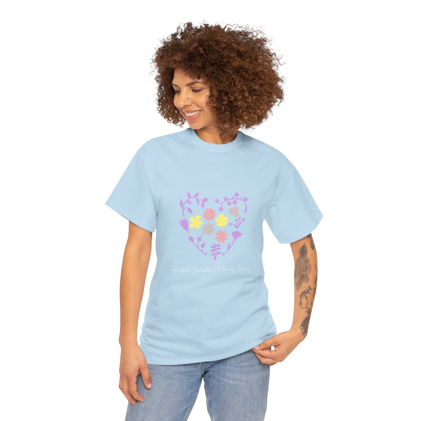 Gracefully Grounded Short Sleeve Tee, Floral Heart Inspirational T-Shirt