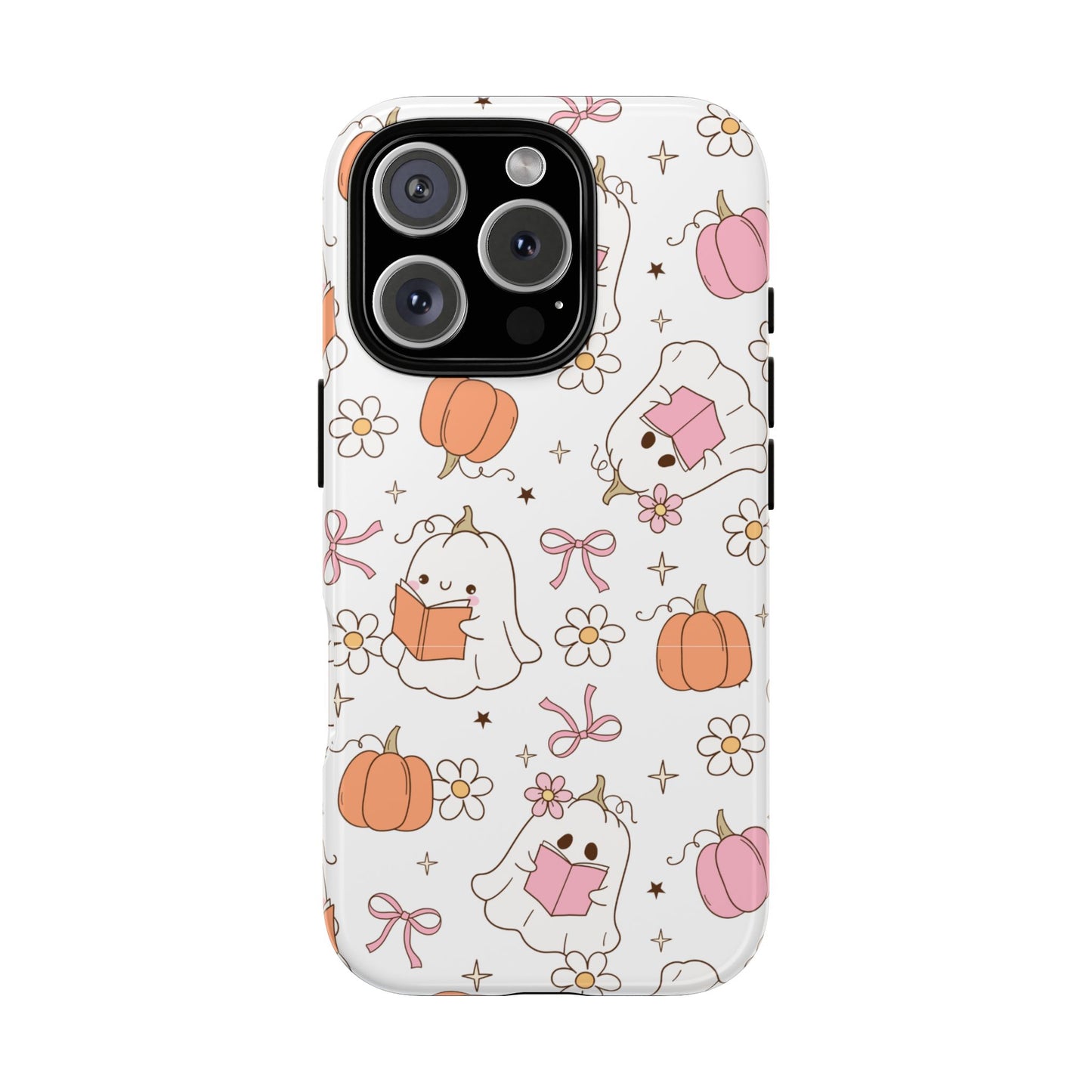Pink Ghost and Pumpkin Phone Case, Halloween Decor, Girlfriend Gift, Kawaii Phone Cover, Fall Accessories