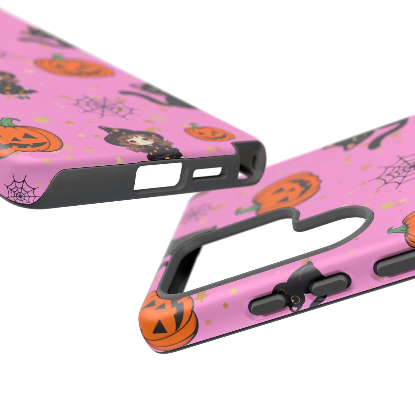 Pink Halloween Phone Case, Cute Witch and Cat Design, Spooky Fall Decor, Perfect Halloween Gift, Cute Cell Phone Case, Fun Pumpkin Design