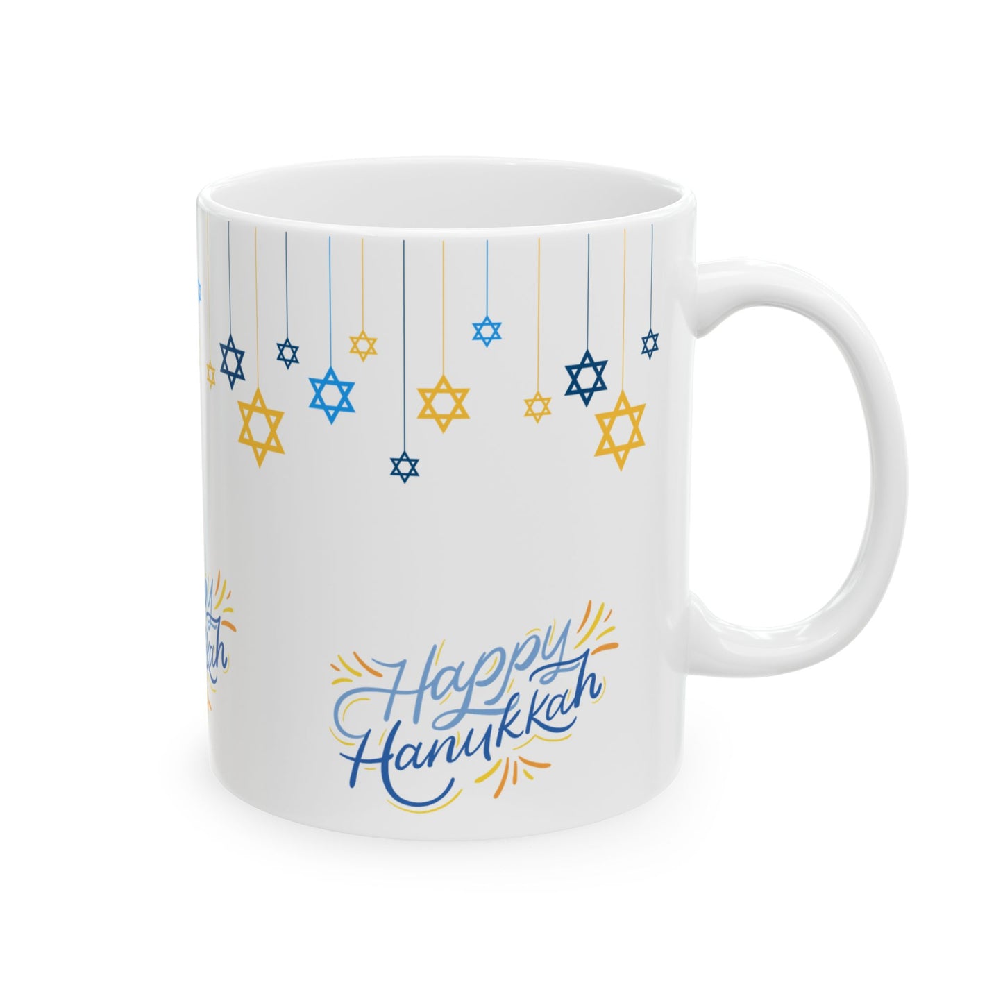 Happy Hanukkah Ceramic Mug – Blue & Gold Star of David Design, 11oz or 15oz Gift Mug 11oz or 15oz