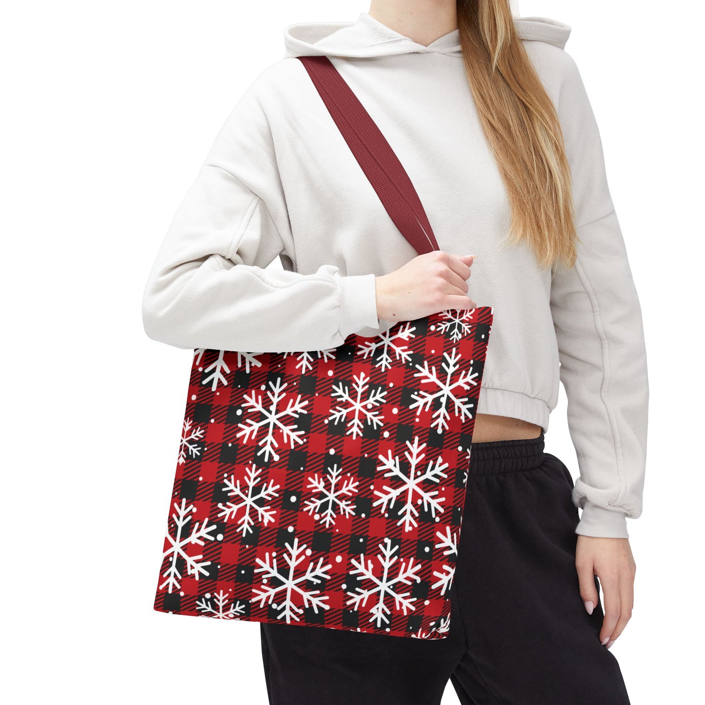 Red Buffalo Plaid Snowflake Tote Bag – Cozy Winter Accessory