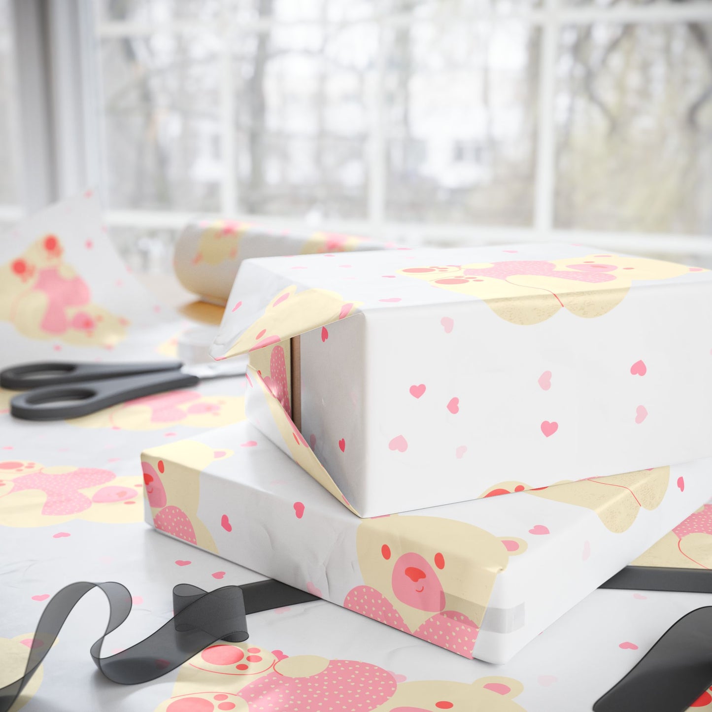 Teddy Bear Heart Wrapping Paper | Cute Valentine’s Gift Wrap