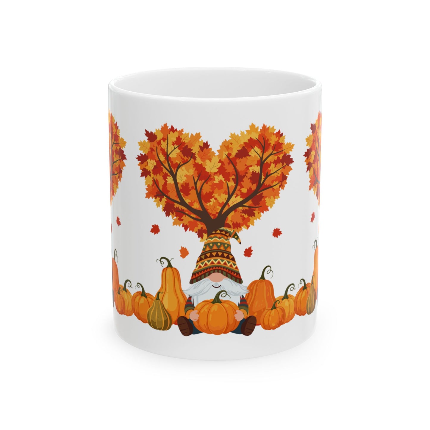 Fall Gnome Pumpkin Mug – Cozy Autumn Coffee Cup with Heart Tree Design, Perfect for Seasonal Sips & Gift Giving