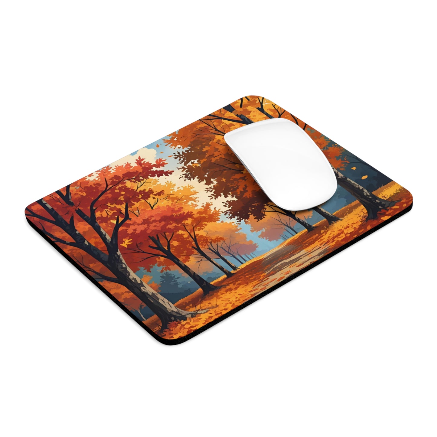 Fall Tree Road Mouse Pad, Autumn Scenic Desk Mat, Cozy Seasonal Office Decor, Gift for Nature and Fall Lovers