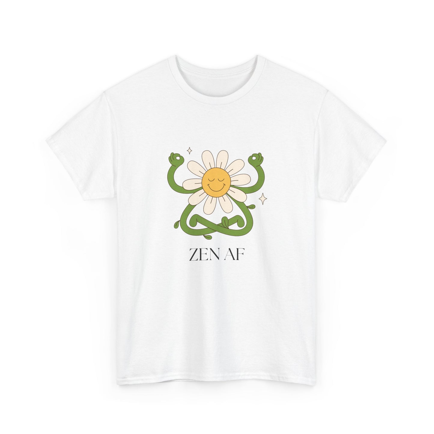 Zen AF Daisy Unisex Heavy Cotton Tee, Relaxed Fit Shirt, Positive Vibes Tee, Gift for Mindfulness, Casual Wear for Every Occasion