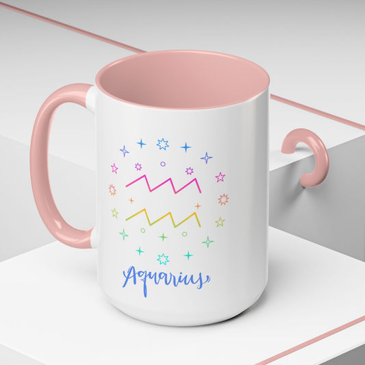Aquarius Accent Coffee Mug - Colorful Zodiac Mug, Astrology Gift, Horoscope Coffee Cup, Birthday Present, Personalized Mug