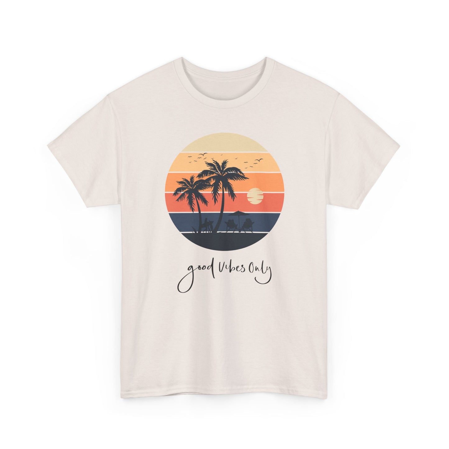 T-Shirt with Sunset Palm Graphic, Good Vibes Only Tee, Relaxed Style, Beachwear Inspiration, Summer Outfits, Vacation Casual