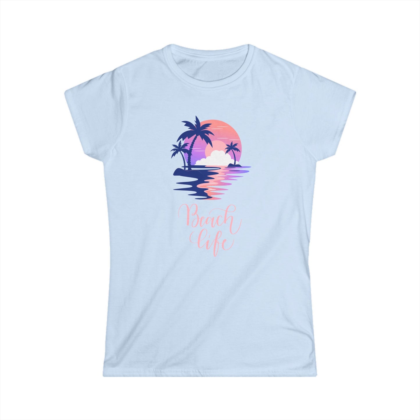 Beach Life Sunset Shirt, Women's Short Sleeve Tee with Beach Scene, Summer Vacation Graphic T-Shirt, Gift for Her