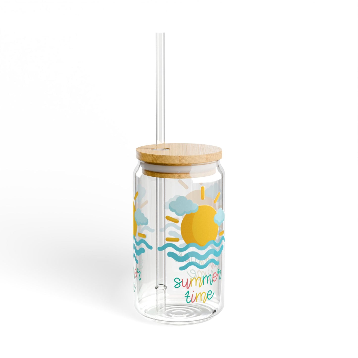 Summer Time 16 oz Glass Sipper Glass, Gift for Beach Lovers