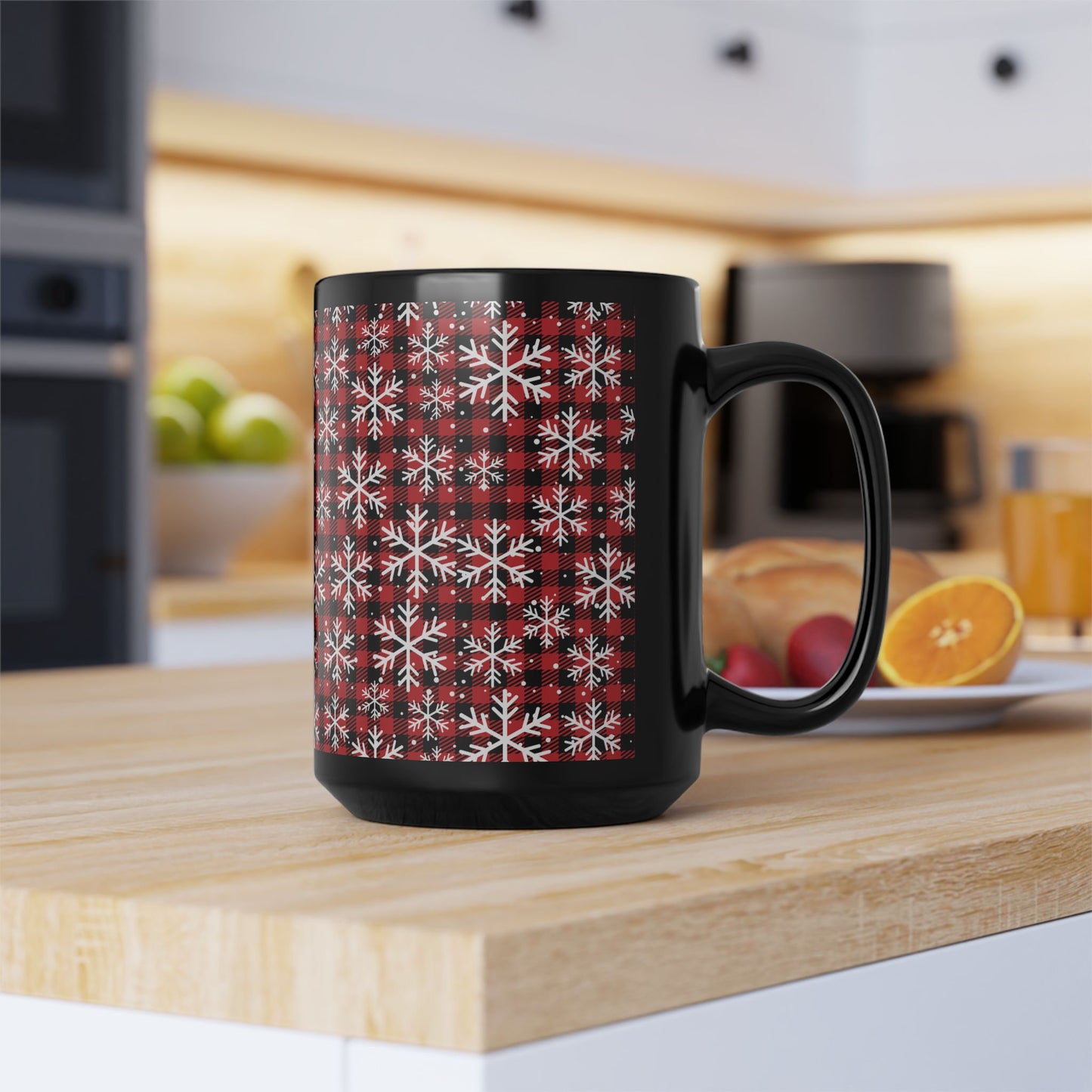 Buffalo Plaid Snowflake Ceramic Mug – Cozy Winter Coffee Cup