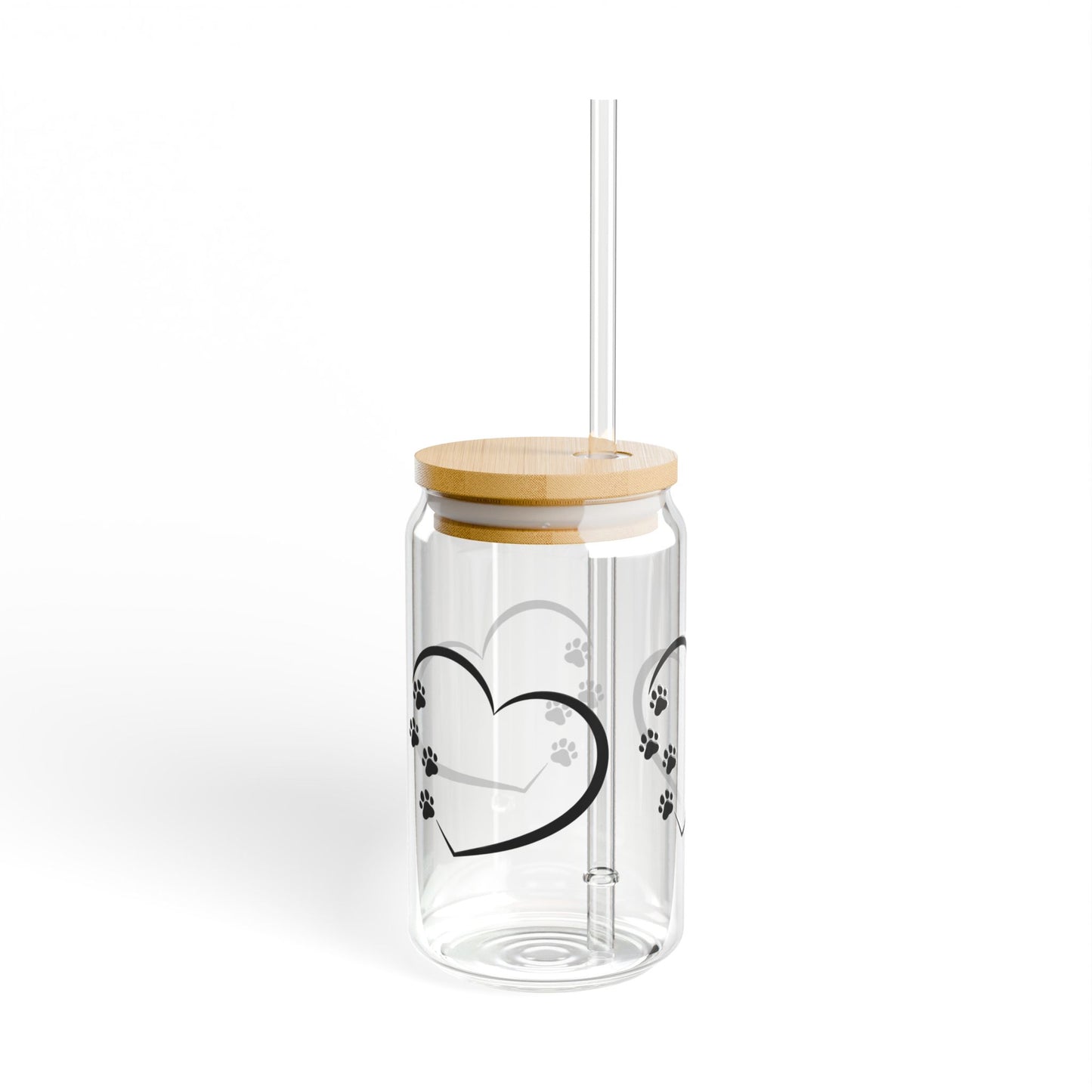 Heart Paw Print Sipper Glass, Pet Lover Gift, Eco-Friendly Drinkware, Party Favor, Dog Cat Owner