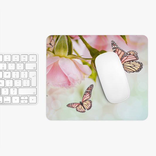 Butterfly Blossom Mouse Pad, Floral Desk Accessory, Computer Mat, Gift for Nature Lovers, Elegant Office Decor