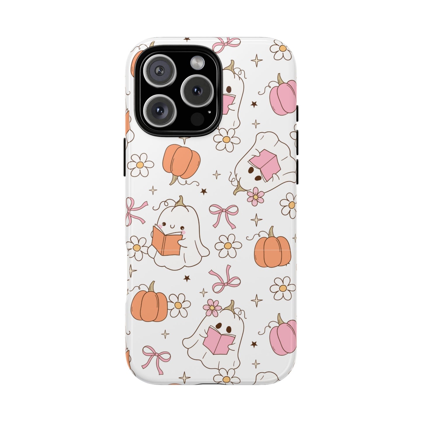 Pink Ghost and Pumpkin Phone Case, Halloween Decor, Girlfriend Gift, Kawaii Phone Cover, Fall Accessories
