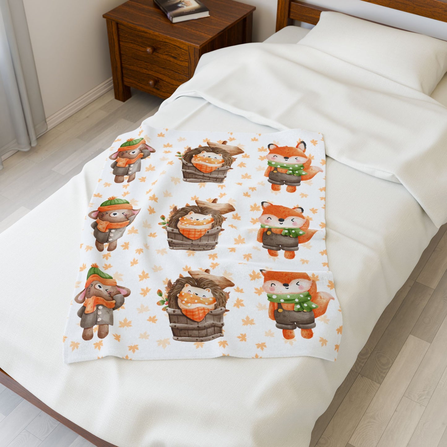 Cozy Woodland Animals Velveteen Plush Blanket | Cute Forest Creatures, Warm Throw for Kids, Nursery Décor, Fall Gift