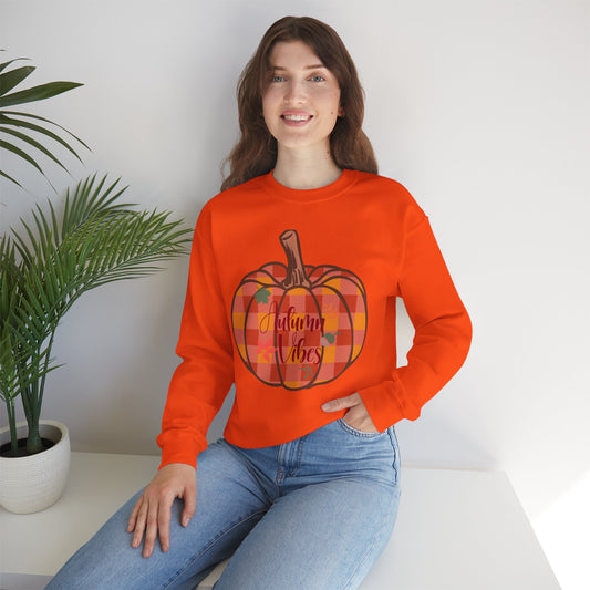 Autumn Vibes Pumpkin Sweatshirt, Cozy Fall Apparel, Unisex Crewneck for Harvest Season, Perfect for Thanksgiving, Pumpkin Lovers, Gift Idea