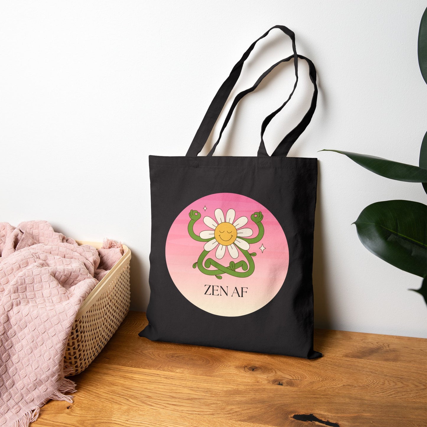 Zen AF Cotton Canvas Tote Bag, Eco-Friendly Bags, Reusable Shopping Tote, Floral Tote, Mindfulness Gift, Gift for Her