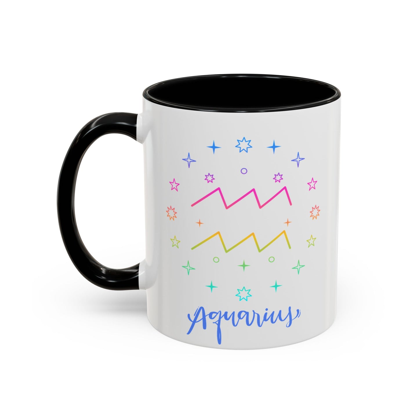 Aquarius Accent Coffee Mug - Colorful Zodiac Mug, Astrology Gift, Horoscope Coffee Cup, Birthday Present, Personalized Mug