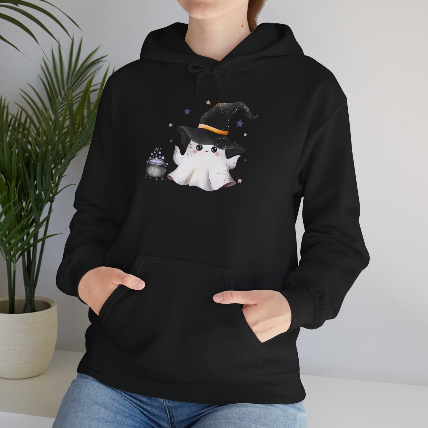 Cute Ghost Witch Halloween Sweatshirt, Cozy Hooded Sweatshirt, Spooky Fall Apparel, Unisex Halloween Clothing, Holiday Gift