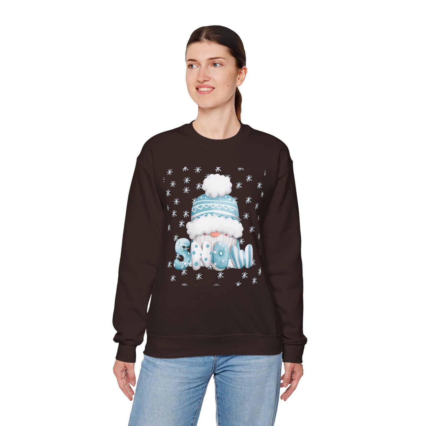 Winter Gnome "Snow" Sweatshirt, Cozy Holiday Crewneck, Cute Gnome Snowflake Graphic Top