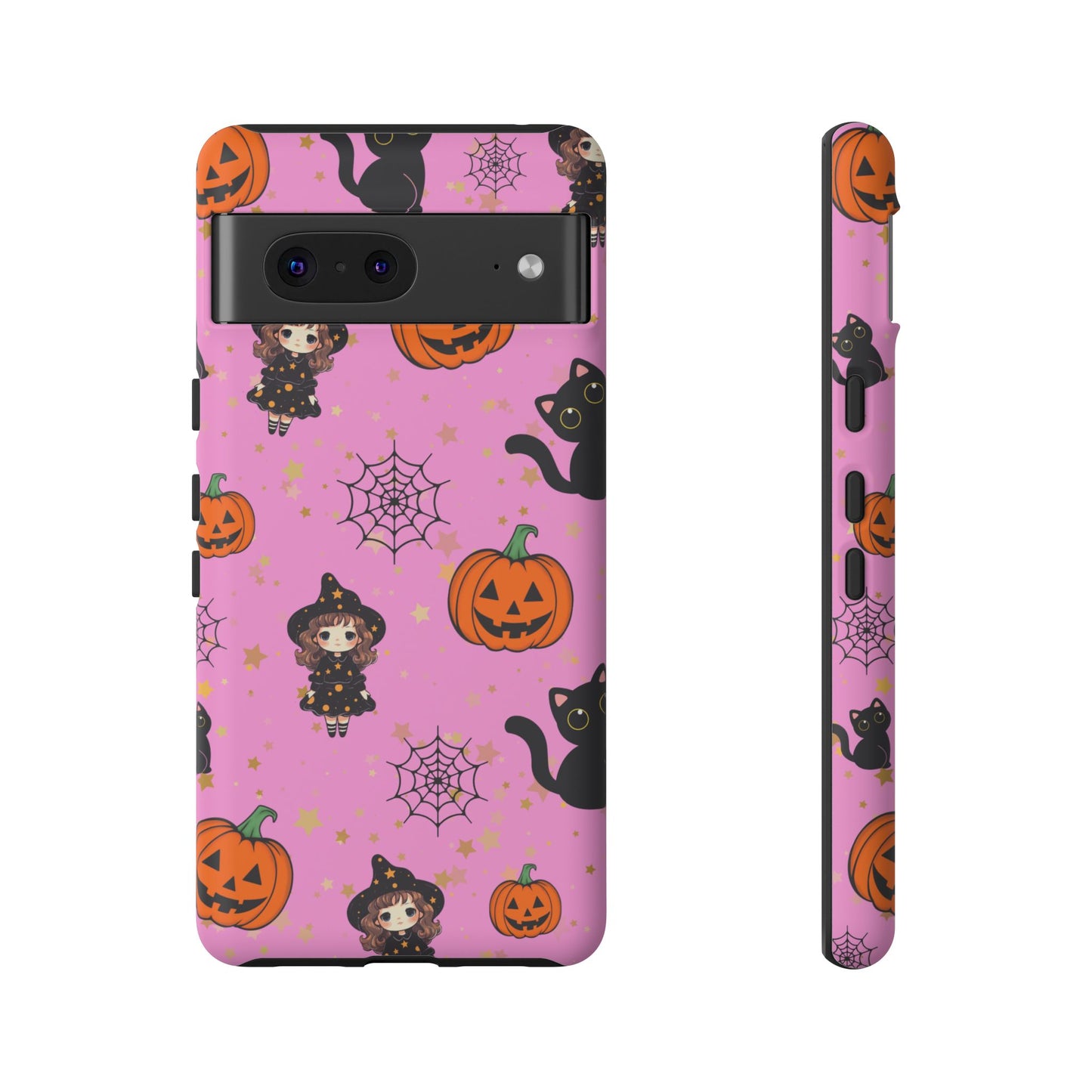 Pink Halloween Phone Case, Cute Witch and Cat Design, Spooky Fall Decor, Perfect Halloween Gift, Cute Cell Phone Case, Fun Pumpkin Design
