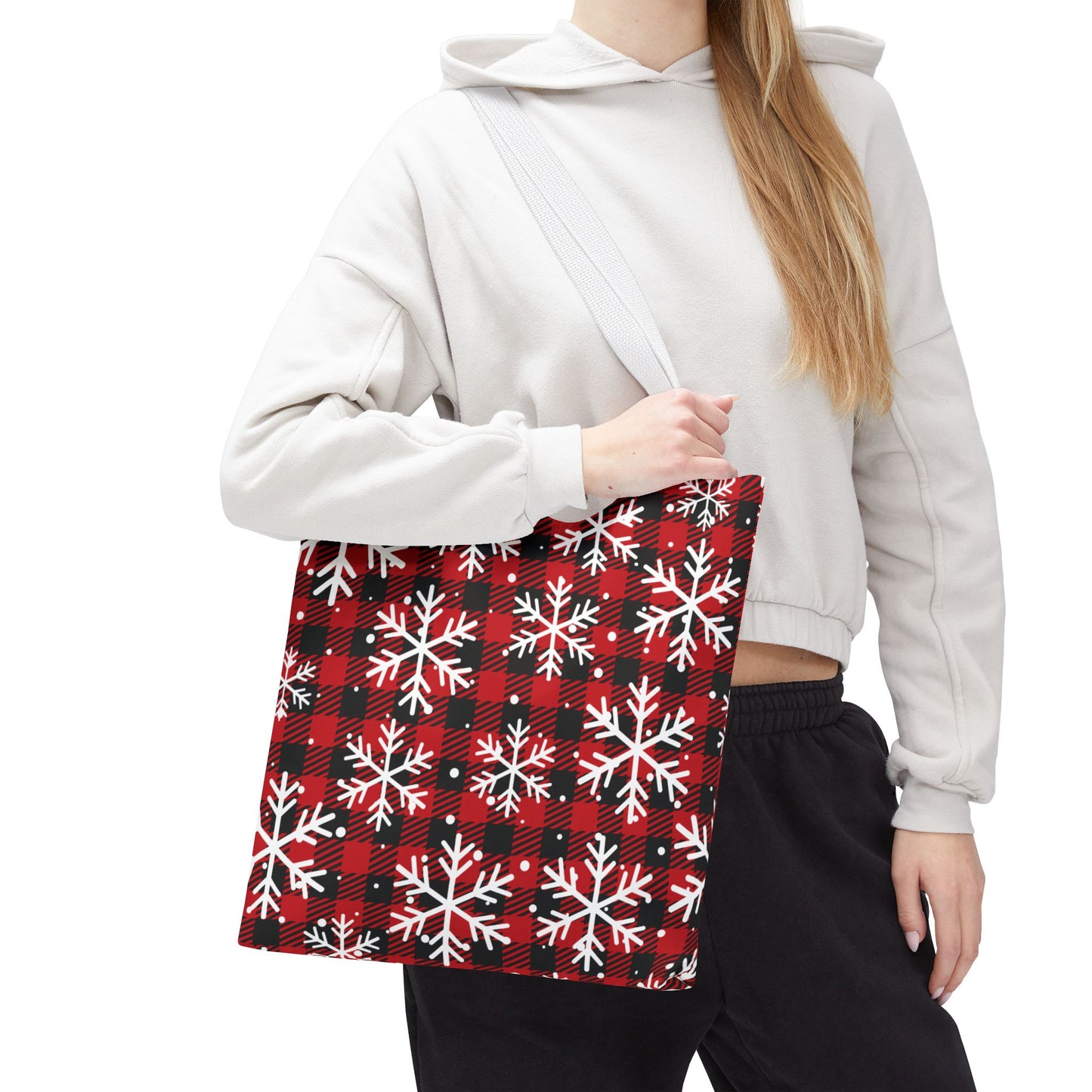 Red Buffalo Plaid Snowflake Tote Bag – Cozy Winter Accessory