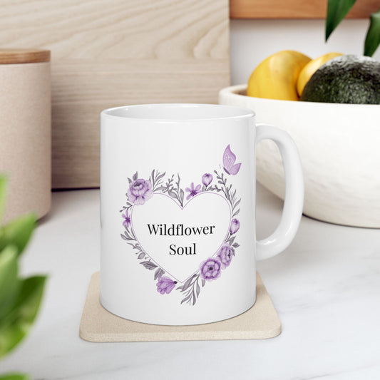 Wildflower Soul Floral Ceramic Mug Perfect for Friends, Gifts, Coffee Lovers, Home Decor, Birthdays, Lavender Vibes