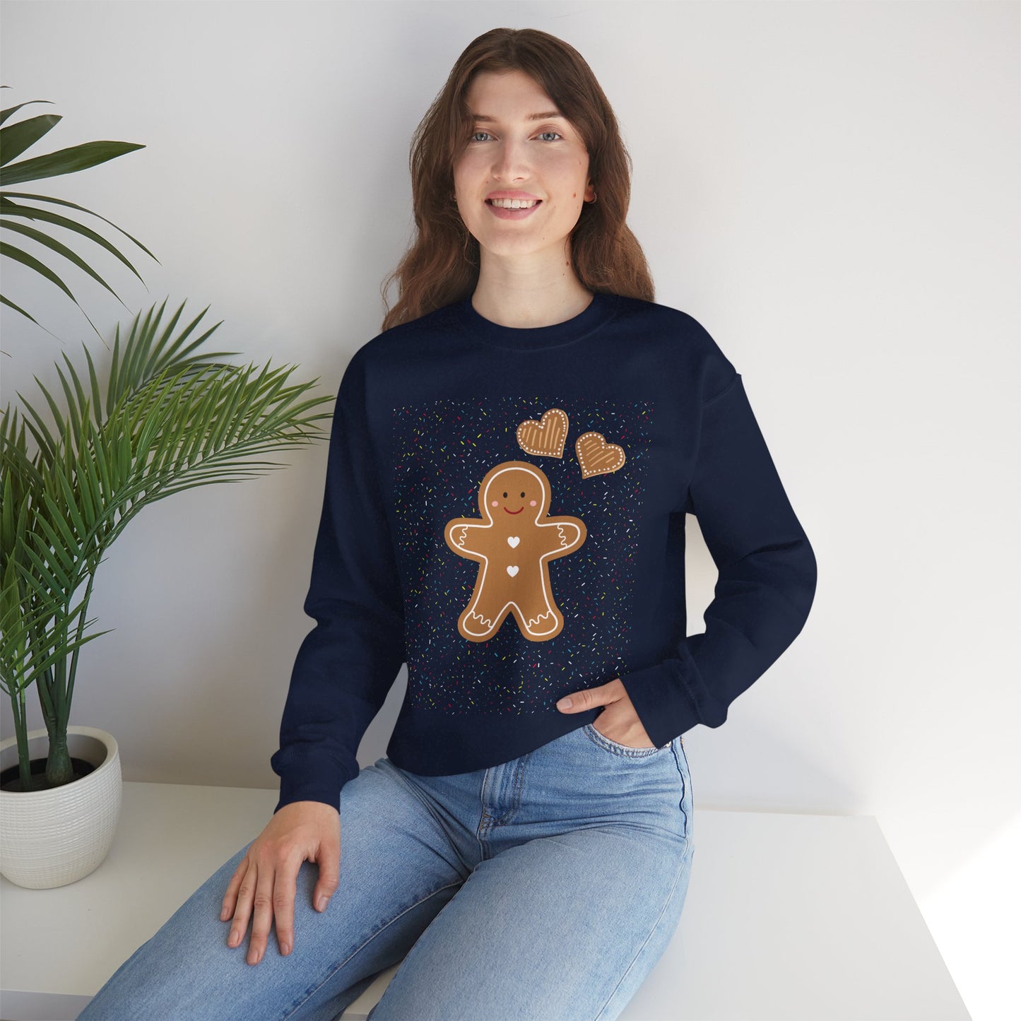 Gingerbread Heart Sweatshirt for Cozy Holidays, Unisex Crewneck Pullover, Christmas Gift, Festive Apparel, Winter Fashion