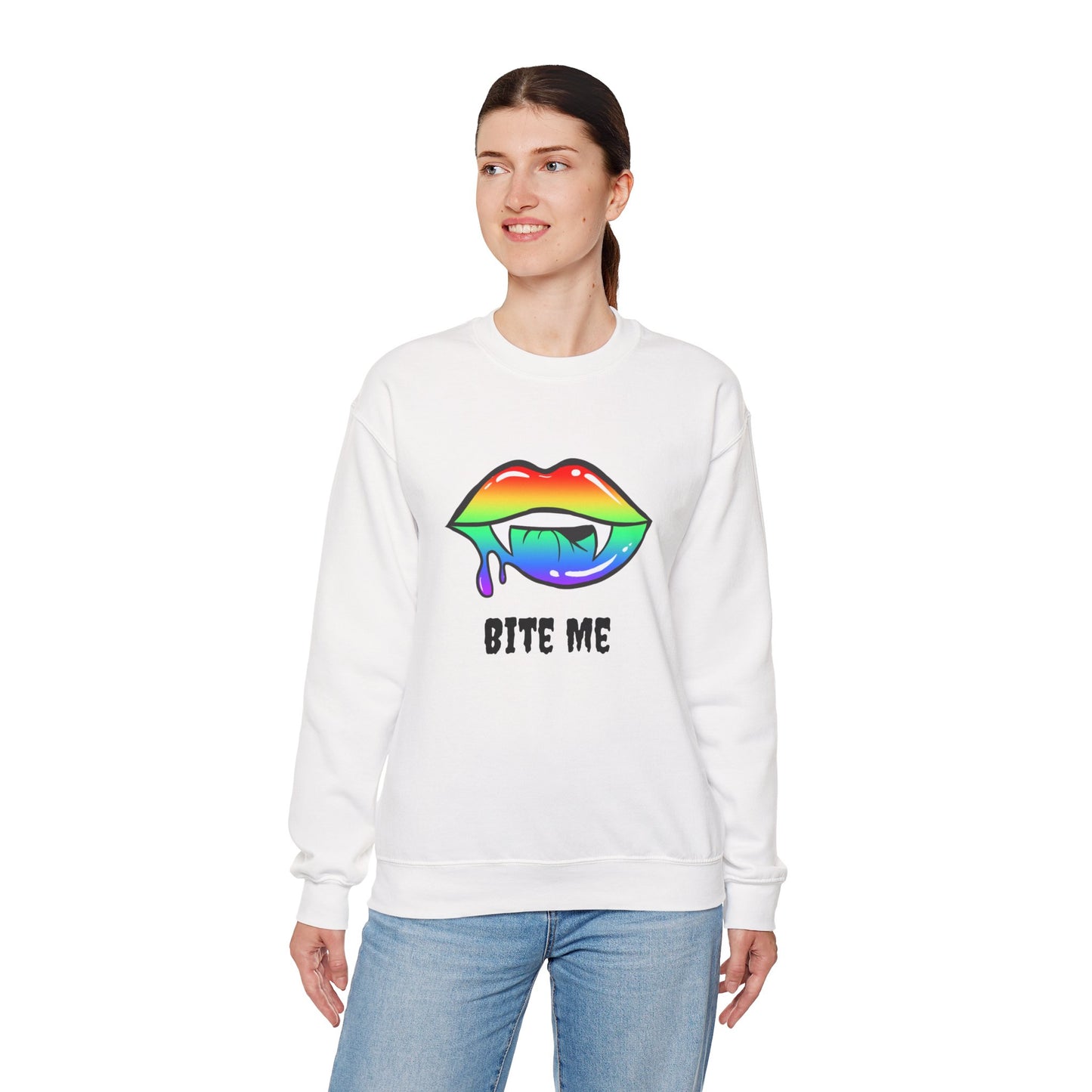 Colorful Vampire Fangs Crewneck Sweatshirt, Halloween Party Apparel, Spooky Fall Fashion, Unisex Sweatshirt, Halloween Sweatshirt,