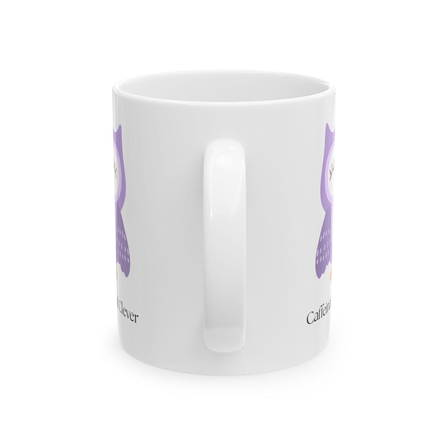 Caffeinated and Clever Mug, Cute Purple Owl Coffee Cup, Ceramic Mug for Book Lovers & Owl Fans