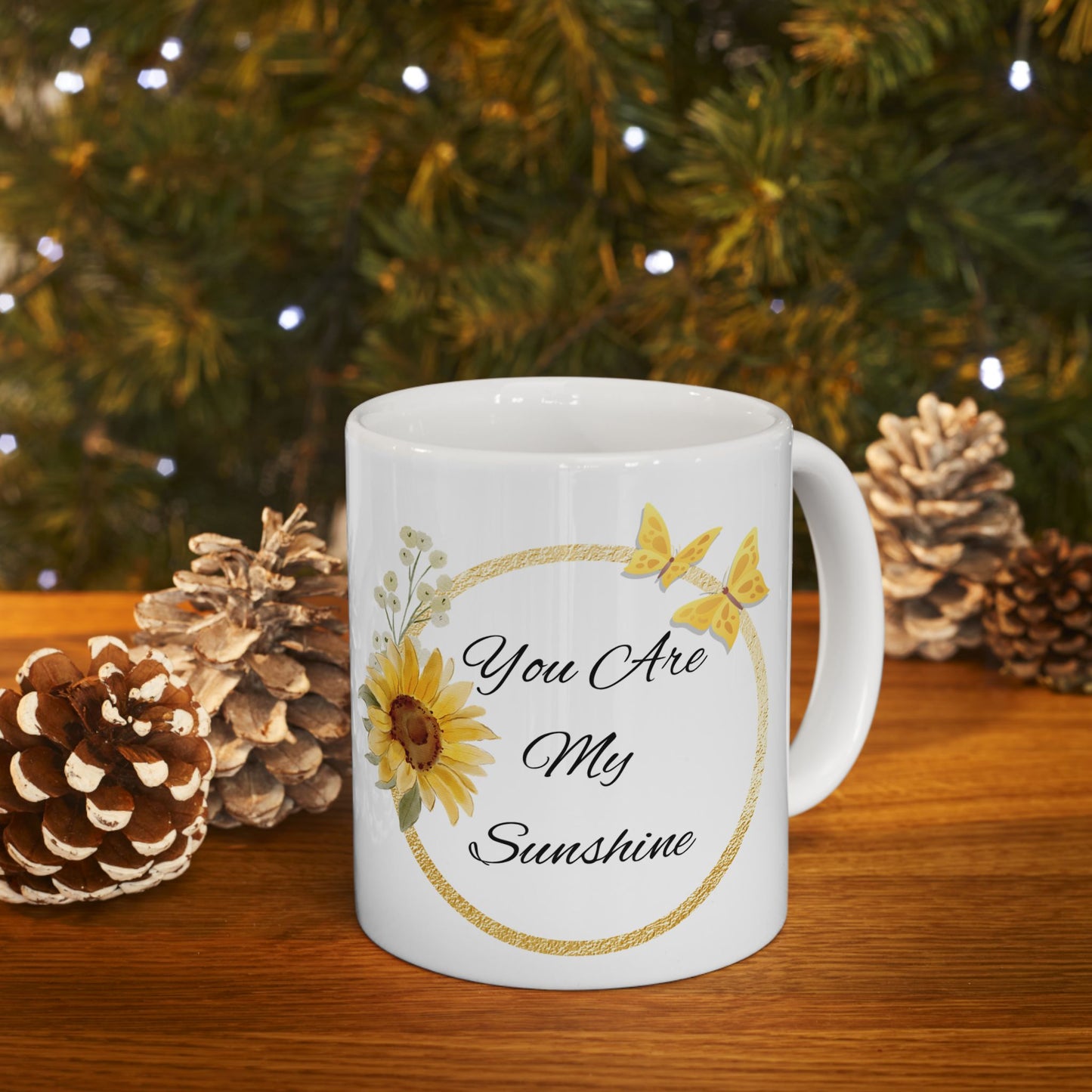 You Are My Sunshine Mug, Sunflower and Butterfly Ceramic Coffee Cup, Inspirational Gift for Mom or Friend, Mother's Day Mug
