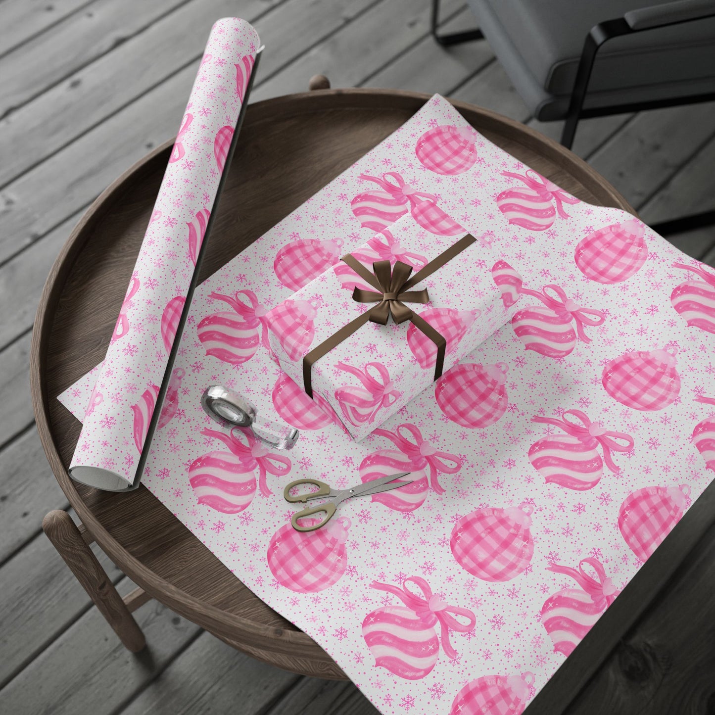 Pink Holiday Ornaments Gift Wrap – Cute Christmas Wrapping Paper