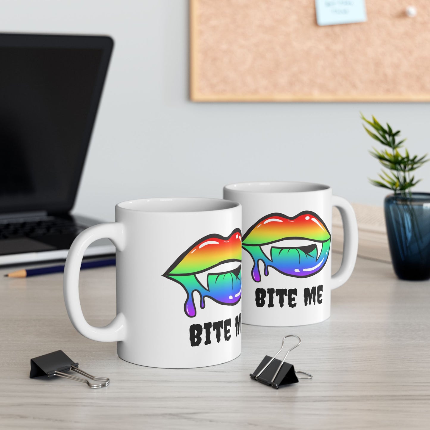 Colorful Vampire Fangs Ceramic Mug, Halloween Coffee Cup, Halloween Kitchen Decor, 11oz Mug, 15oz Mug, Spooky Fangs Mug