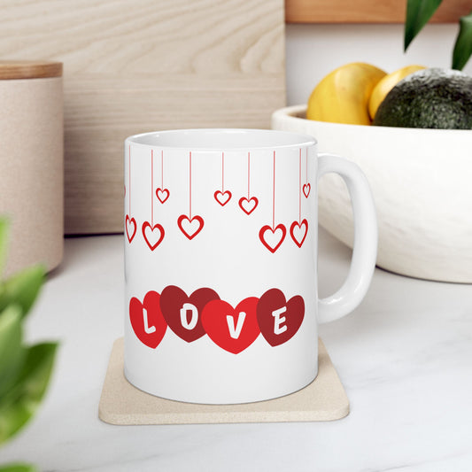 Valentine's Day Ceramic Mug, Love Hearts Gift for Partner, 11oz 15oz Coffee Cup, Romantic Tea Mug, Anniversary Gift for Him Her, Valentine's