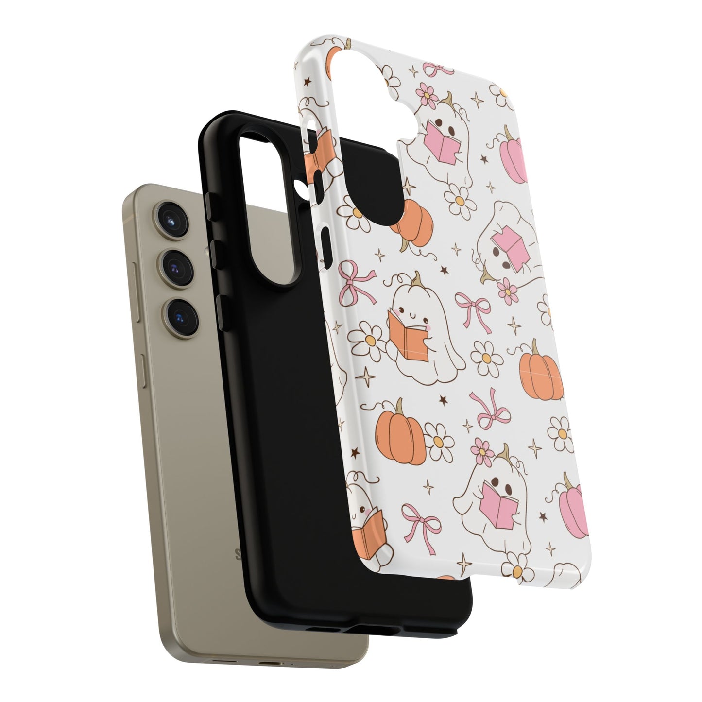 Pink Ghost and Pumpkin Phone Case, Halloween Decor, Girlfriend Gift, Kawaii Phone Cover, Fall Accessories