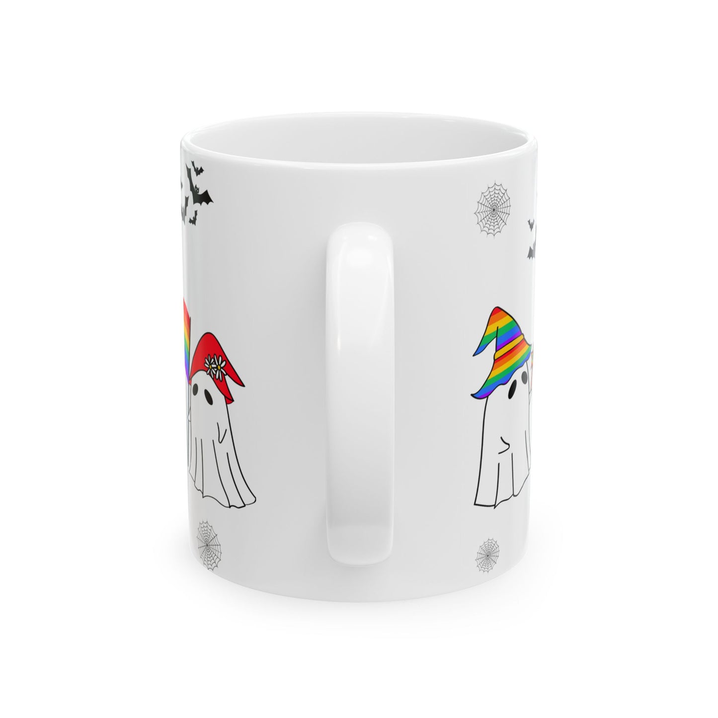 Pride Halloween Ghost Ceramic Mug, LGBTQ Coffee Mug, Rainbow Pride Tea Mug, 11oz, 15oz
