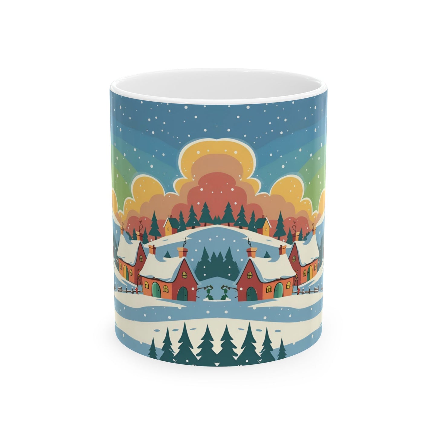 Ceramic Mug Winter Snow Scene, Town and Trees Holiday Gift, Winter Coffee Cup, Festive Hot Cocoa Mug, Christmas Gift, Seasonal Tea