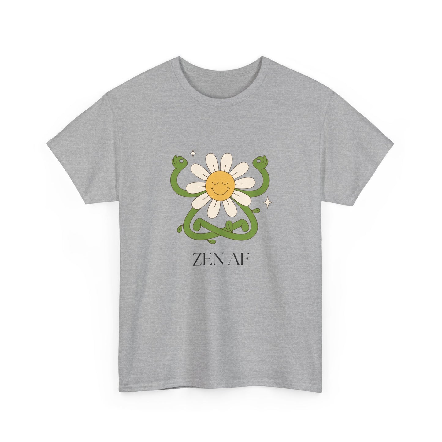Zen AF Daisy Unisex Heavy Cotton Tee, Relaxed Fit Shirt, Positive Vibes Tee, Gift for Mindfulness, Casual Wear for Every Occasion