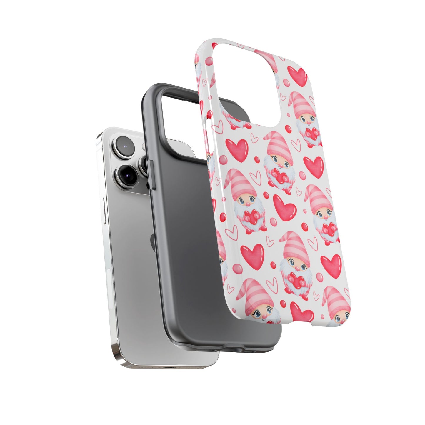 Pink Gnome Heart Phone Case, Festive Gift for Her, Unique Protective Case, Fun Holiday Accessory, Valentine's Day Accessory